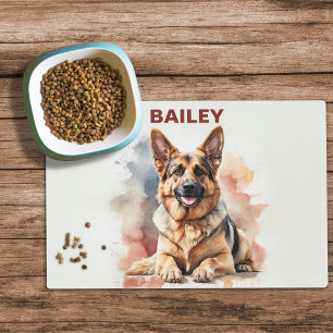 Watercolor German Shepherd Dog Food Mat