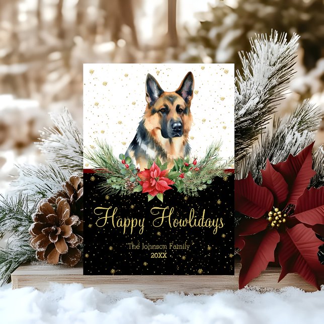 Watercolor German Shepherd Dog Happy Howlidays Holiday Card (Creator Uploaded)