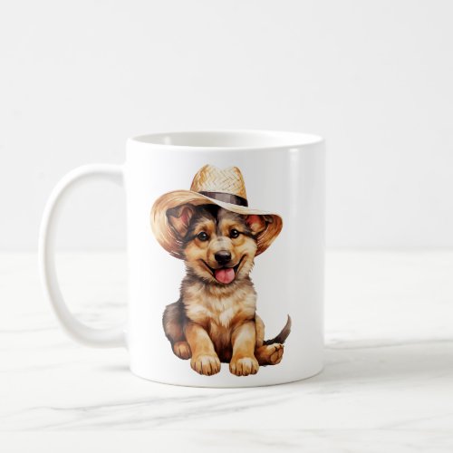 Watercolor German Shepherd Dog in Straw Hat  Coffee Mug