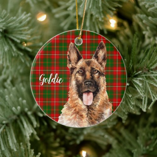 Watercolor German Shepherd Dog Personalized Ceramic Ornament
