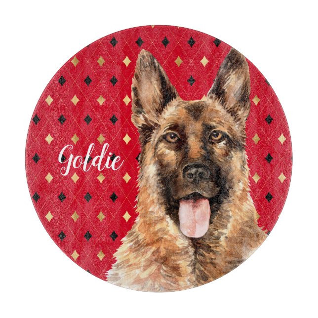 Watercolor German Shepherd Dog Personalized Cutting Board (Front)