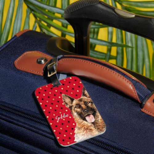 Watercolor German Shepherd Dog Personalized Luggage Tag