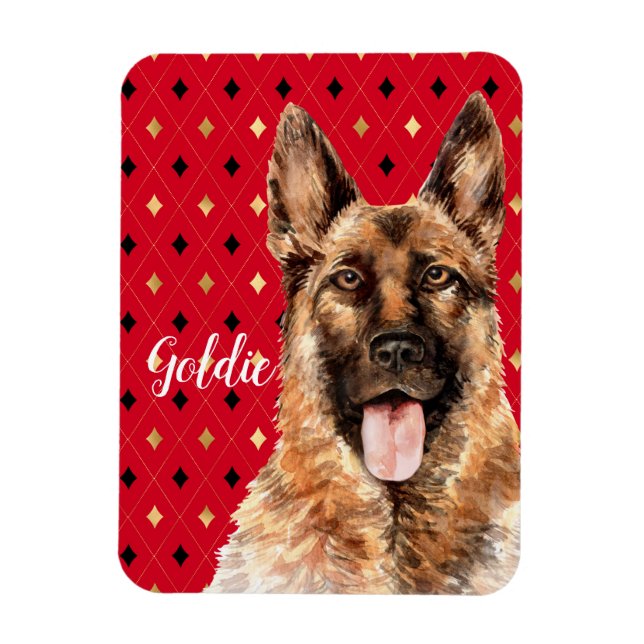 Watercolor German Shepherd Dog Personalized Magnet (Vertical)