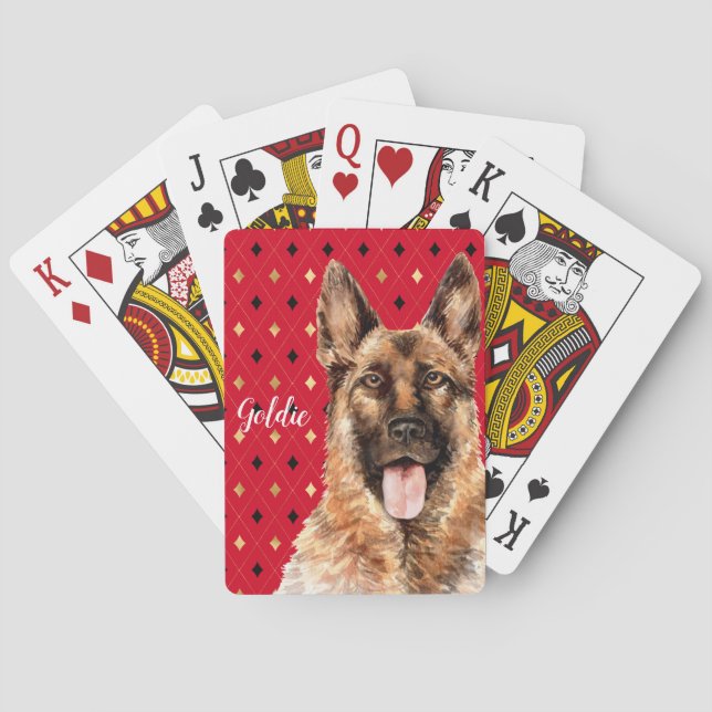 Watercolor German Shepherd Dog Personalized Poker Cards (Back)
