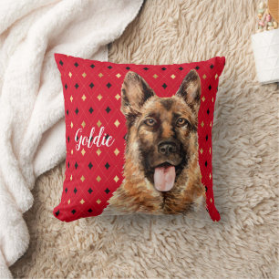 Watercolor German Shepherd Dog Personalized Throw Pillow