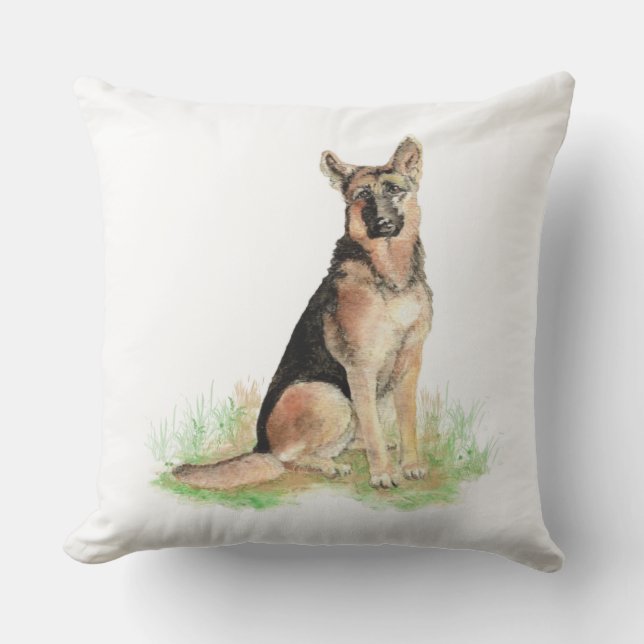 Watercolor German Shepherd Dog Pet Animal  Art Throw Pillow (Front)