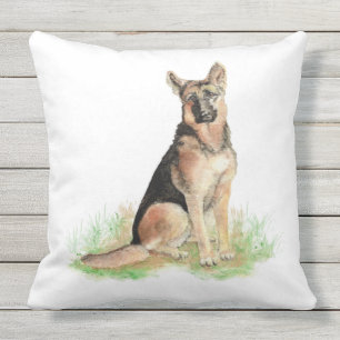 Watercolor German Shepherd Dog Pet Animal Art Throw Pillow