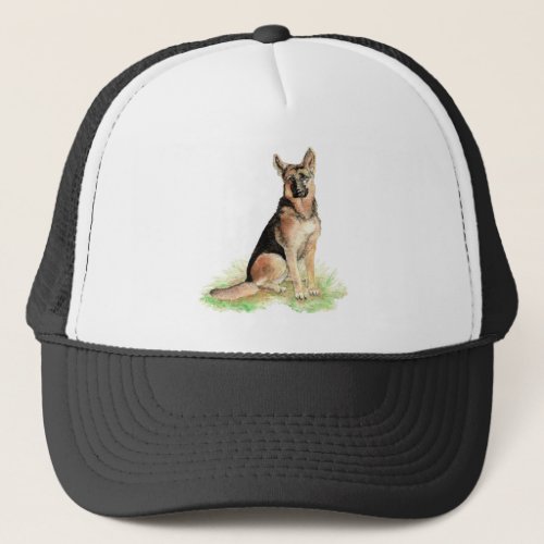 Watercolor German Shepherd Dog Pet Animal Art Trucker Hat