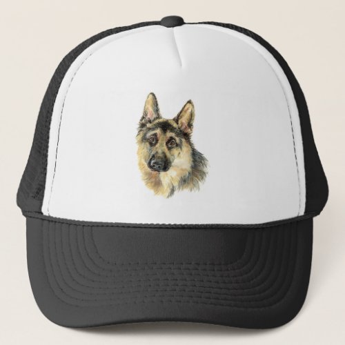 Watercolor German Shepherd Dog Pet Animal Nature  Trucker Hat