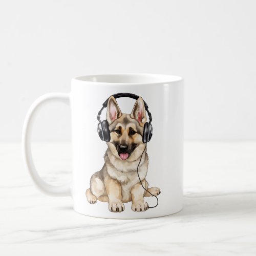 Watercolor German Shepherd Dog with Headphones  Coffee Mug