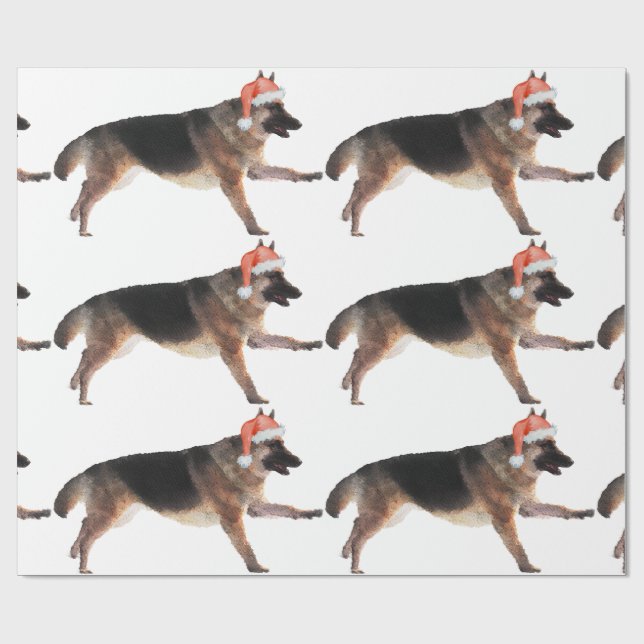 Watercolor German Shepherd Holiday Wrapping Paper (Flat)