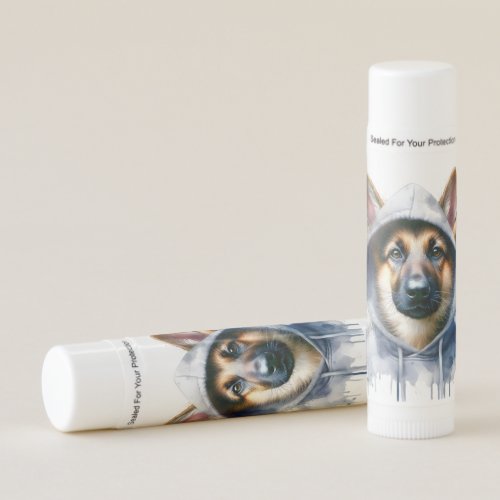 Watercolor German Shepherd in Hoodie Splash Art  Lip Balm