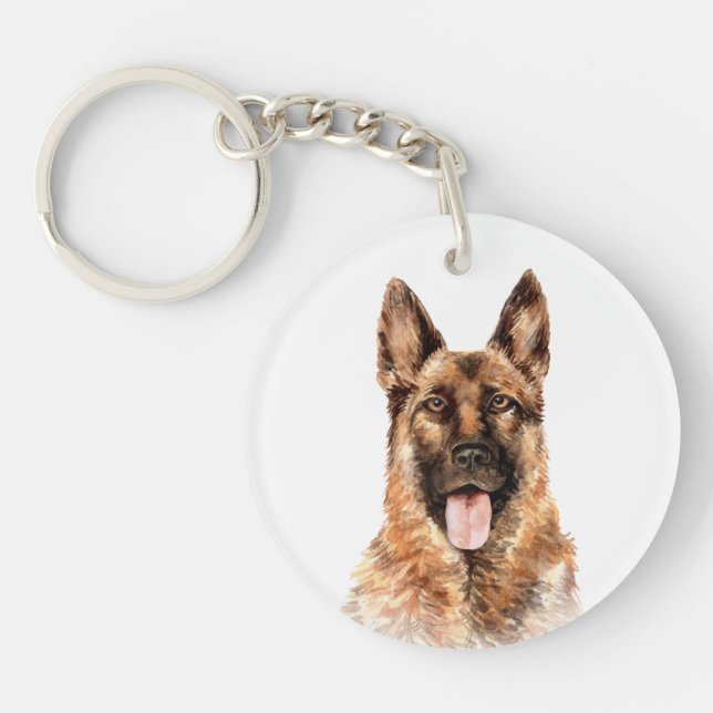 Watercolor German Shepherd Keychain (Front)
