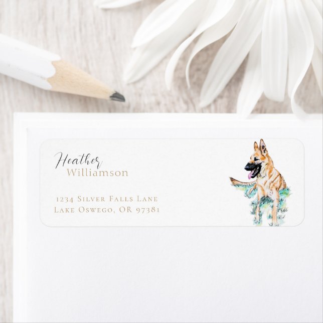 Watercolor German Shepherd Malinois Dog Label (Insitu)