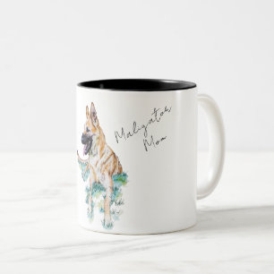 Watercolor German Shepherd Malinois Dog Mom Two-Tone Coffee Mug