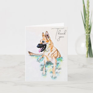 Watercolor German Shepherd Malinois Dog Portrait Thank You Card