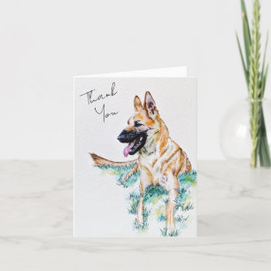 Watercolor German Shepherd Malinois Dog Portrait Thank You Card