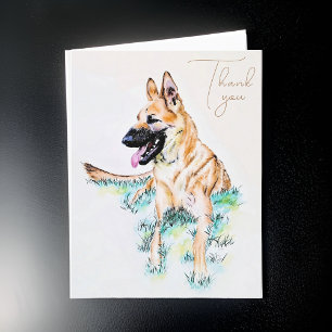Watercolor German Shepherd Malinois Dog Portrait Thank You Card