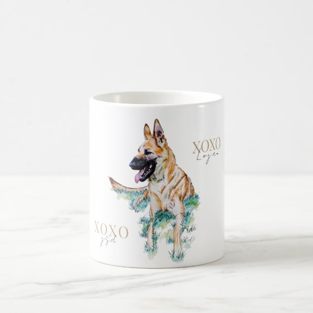 Watercolor German Shepherd Malinois Personalized Coffee Mug (Center)