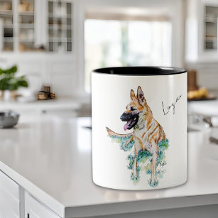 Watercolor German Shepherd Malinois Personalized Two-Tone Coffee Mug
