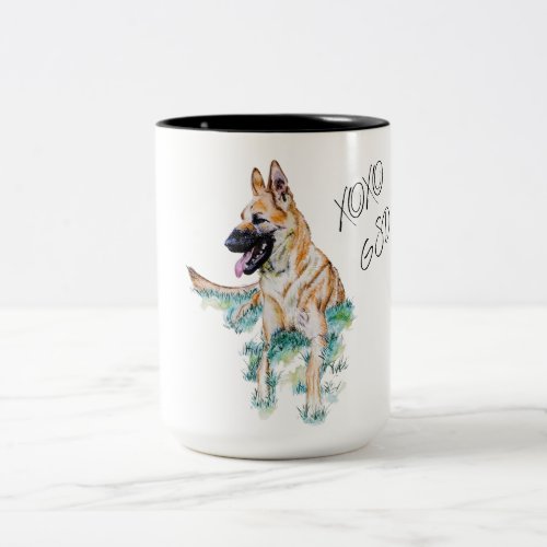 Watercolor German Shepherd Malinois XOXO Dog Two_Tone Coffee Mug