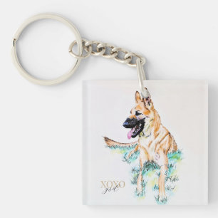 Watercolor German Shepherd Malinois XOXO Keychain