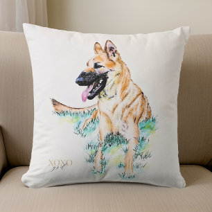 Watercolor German Shepherd Malinois XOXO Throw Pillow