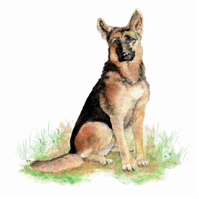 Watercolor German Shepherd Pet Dog Animal Statuett Cutout (Front)