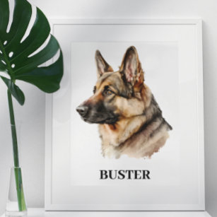 Watercolor German Shepherd Portrait Personalized  Poster