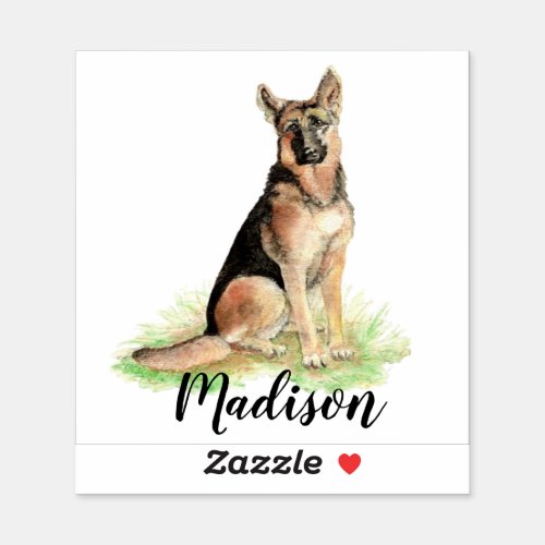 Watercolor German Shepherd Puppy Dog Custom Name Sticker