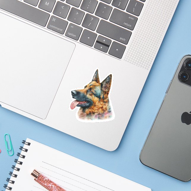 Watercolor German Shepherd Sticker (Laptop w/ iPhone)