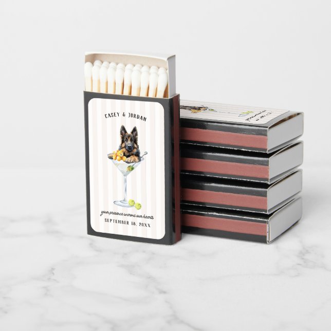 Watercolor German Shepherd Wedding Matchboxes (Stacked)