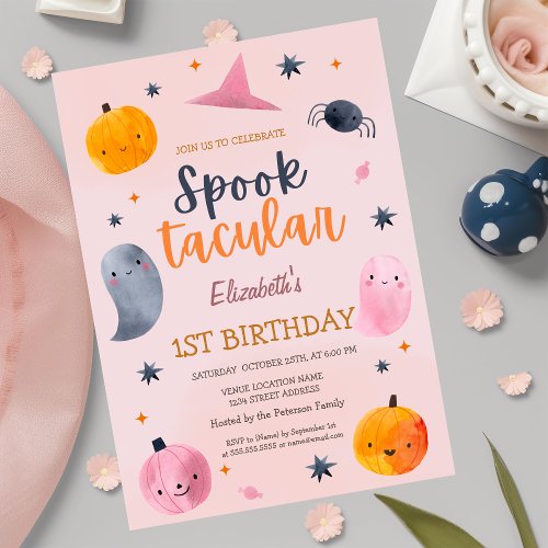 Watercolor Ghost Pumpkin Halloween Birthday   Invitation