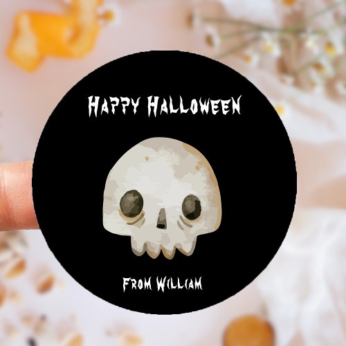 Watercolor Ghost Skeleton Happy Halloween Classic Round Sticker