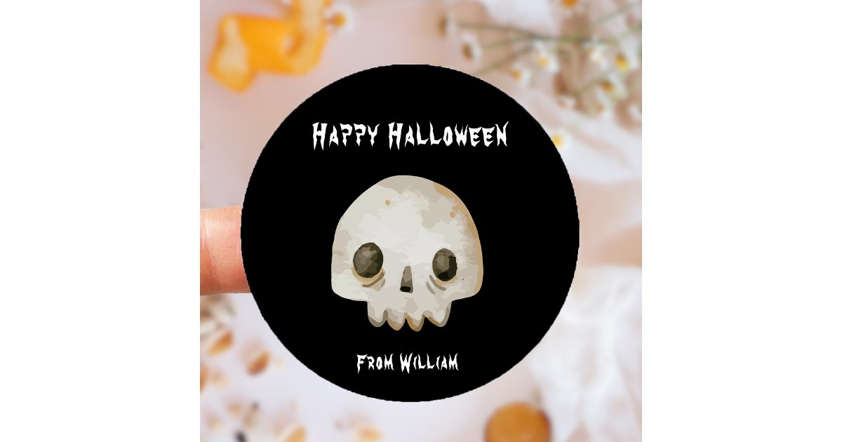 Watercolor Ghost Skeleton Happy Halloween Classic Round Sticker | Zazzle
