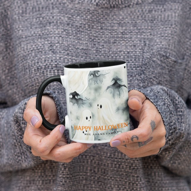 Watercolor Ghosts Personalized Happy Halloween Mug (Creator Uploaded)
