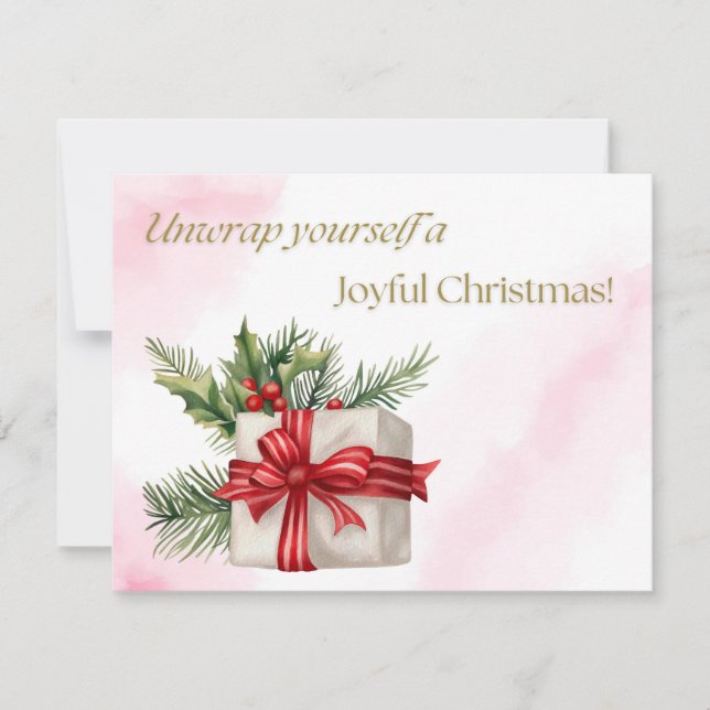 Watercolor Gift Box Joyful Christmas Holiday Card (Front)