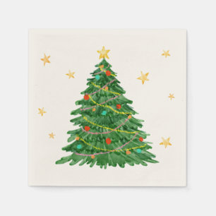 Watercolor Gift Tree Merry Christmas Paper Napkin