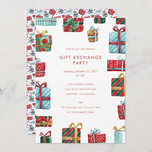 Watercolor Gifts Christmas Gift Exchange Party Invitation
