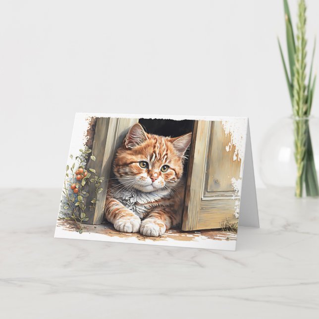 Watercolor Ginger Cat Birthday Card (Front)