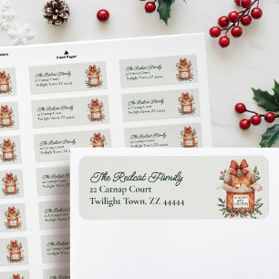 Watercolor Ginger Cat Christmas Return Address Label