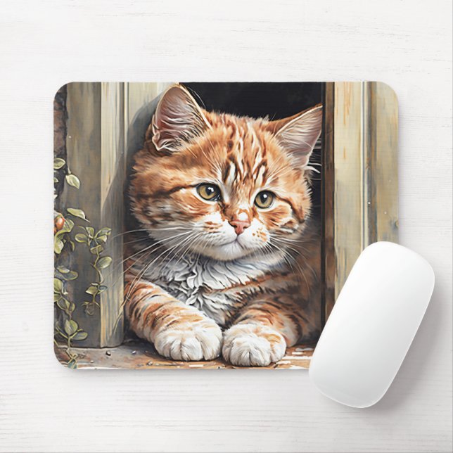 Watercolor Ginger Cat  Mouse Pad (With Mouse)