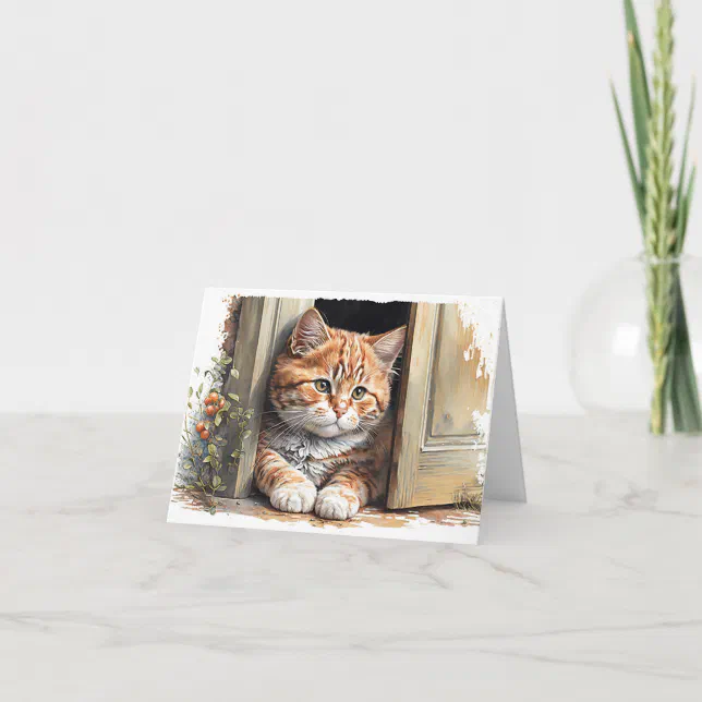 Watercolor Ginger Cat Note Card | Zazzle