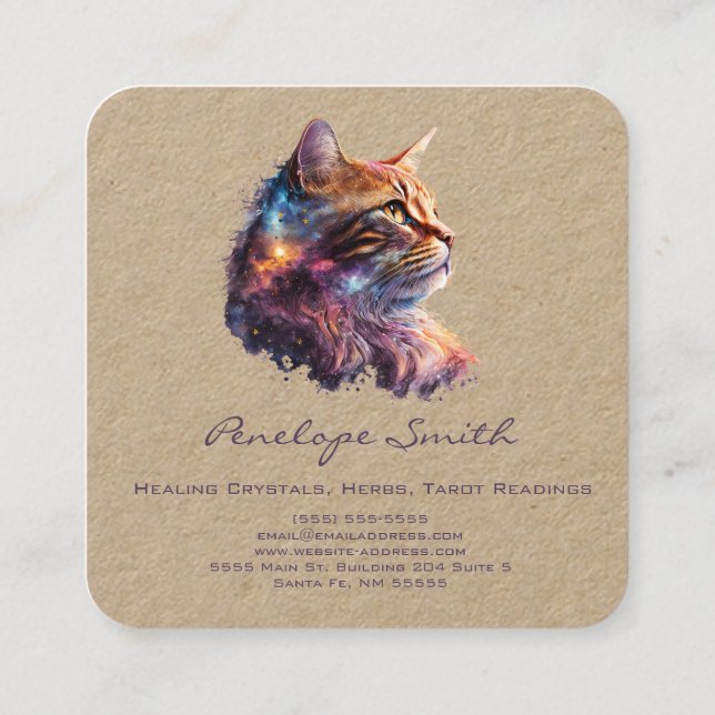 Watercolor Ginger Cat Square Business Card (Back)