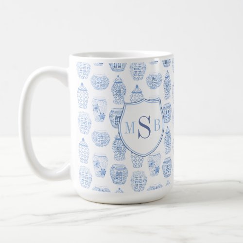 Watercolor Ginger Jar Blue White Personal Monogram Coffee Mug