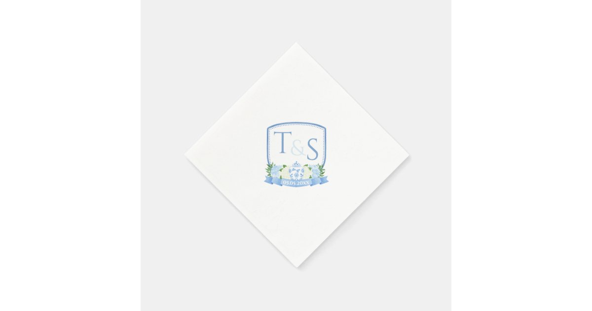 Watercolor Ginger Jar Monogram Wedding Crest Napkins