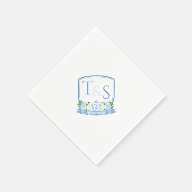 Watercolor Ginger Jar Monogram Wedding Crest Napkins (Corner)