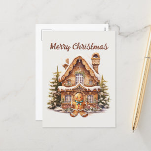 Watercolor gingerbread add text Holiday Postcard