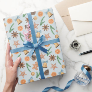Watercolor Gingerbread and Bells Christmas Wrapping Paper
