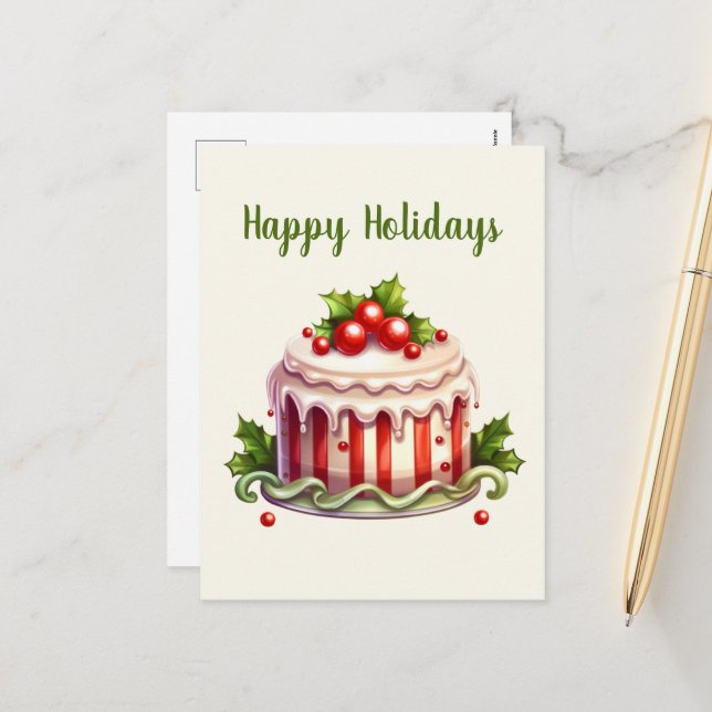 watercolor gingerbread cake add text  holiday postcard (Front/Back In Situ)
